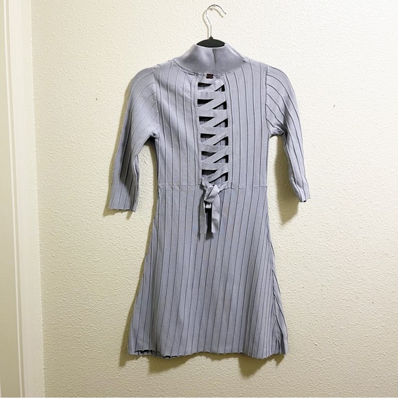 For Love and Lemons Knitz Simone Laced Back Sweater Mini Dress Blue XS - Picture 3 of 13